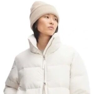 EVERLANE Felted‎ Merino Wool Beanie Hat Ribbed Knit Heathered Oat OS